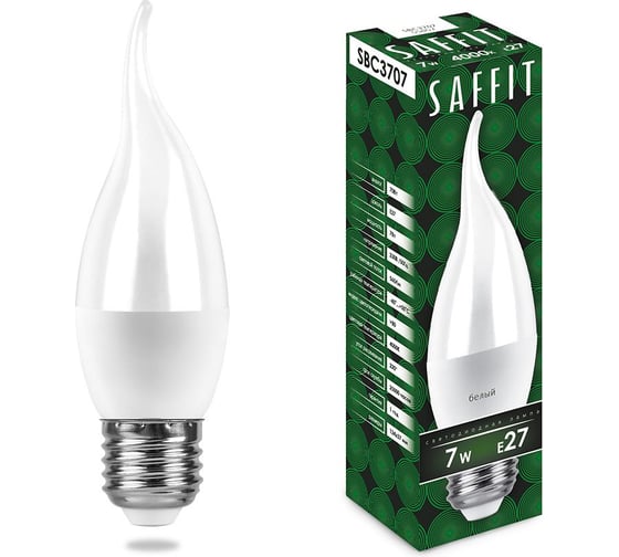 Светодиодная лампа SAFFIT 7W 230V E27 4000K свеча на ветру, SBC3707 55057