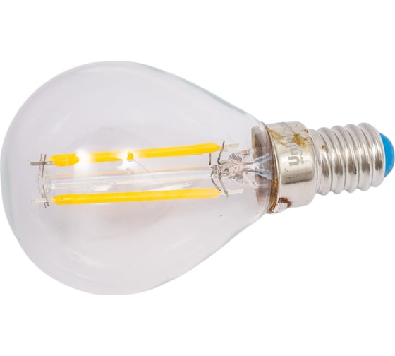 Светодиодная лампа Uniel LED-G45-5W/WW/E14/CL/MB GLM10TR. Форма «шар», прозрачная. UL-00002369