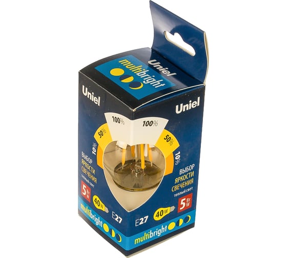 Светодиодная лампа Uniel LED-G45-5W/WW/E27/CL/MB GLM10TR. Форма «шар», прозрачная. UL-00002370