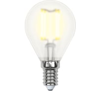 Светодиодная лампа Uniel LED-G45-7,5W/WW/E14/CL GLA01TR. Форма шар, прозрачная. UL-00003250