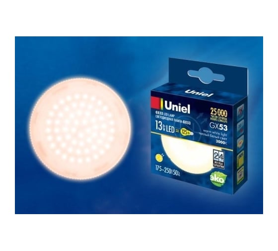 Светодиодная лампа Uniel LED-GX53-13W/WW/GX53/FR PLZ01WH , матовая. UL-00003724