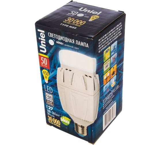 Светодиодная лампа с матовым рассеивателем Uniel LED-M88-50W/DW/E27/FR ALV01WH. 8983