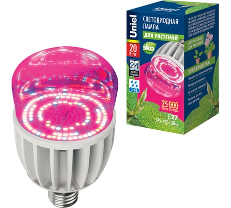 Светодиодная лампа для растений Uniel LED-M80-20W/SP/E27/CL ALS55WH, 11098