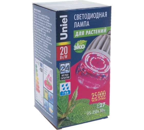 Светодиодная лампа для растений Uniel LED-M80-20W/SP/E27/CL ALS55WH, 11098