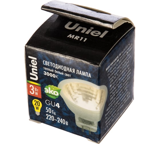 Светодиодная лампа Uniel LED-MR11-3W/WW/GU4/220V GLZ21TR, 220V. Прозрачная. UL-00001702