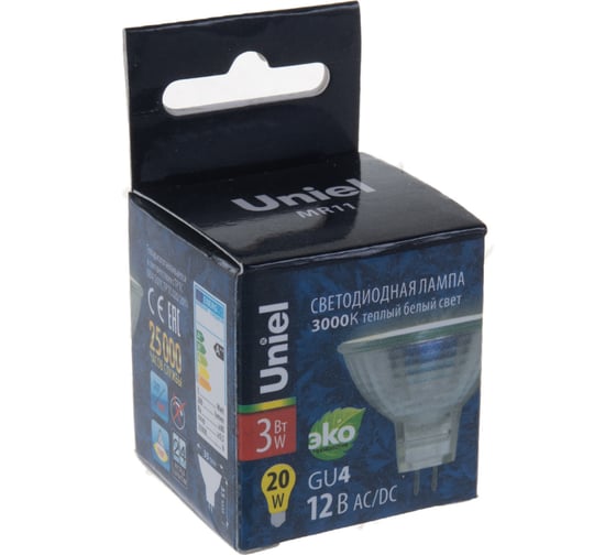 Светодиодная лампа Uniel LED-MR11-3W/WW/GU4 GLZ21TR, 12V. Прозрачная. UL-00001700