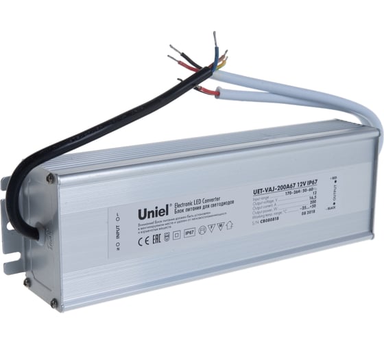 Блок питания Uniel UET-VAJ-200A67 12V IP67, 200Вт. UL-00002437