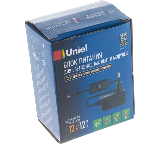 Блок питания для светодиодов с вилкой Uniel UET-VPA-012A20, 12 Вт, 12В, IP20 06313