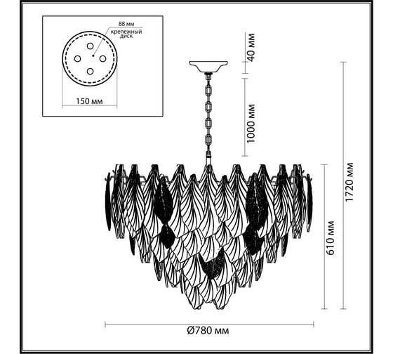 Люстра ODEON LIGHT Е14, 21х40W, LACE 5052/21