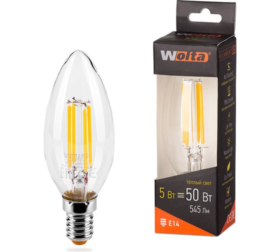 Лампа Wolta СВЕЧА LED FILAMENT, 3000К, 25YCFT5E14