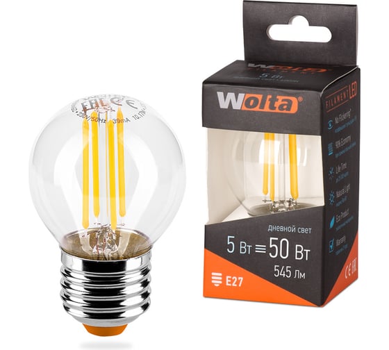 Лампа Wolta ШАР LED FILAMENT, 4000К, 25S45GLFT5E27 1