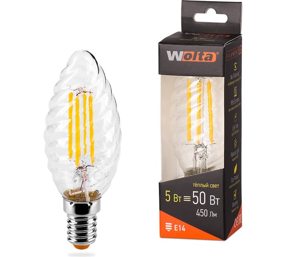 Лампа Wolta СВЕЧА LED FILAMENT, 3000К, 25YCTFT5E14