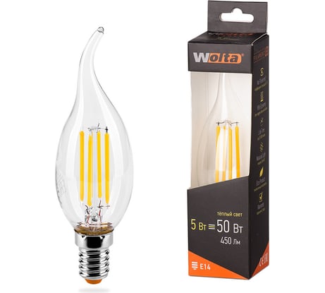 Лампа Wolta СВЕЧА LED FILAMENT, 3000К, 25YCDFT5E14