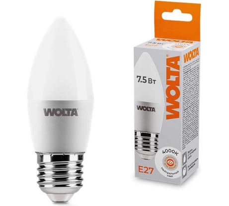 Светодиодная лампа Wolta LED Свеча, 7.5Вт, 4000K Дневной белый свет, C37, E27 25SC7.5E27