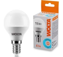 Светодиодная лампа Wolta LED Шар, GL, 7.5Вт, 6500K Холодный белый свет, G45, E14 25W45GL7.5E14