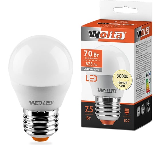 Светодиодная лампа Wolta 7.5Вт 6500K E27 25W45GL7.5E27