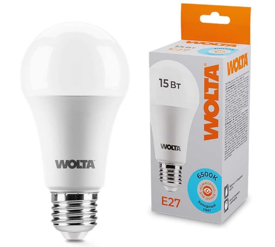 Светодиодная лампа Wolta LED груша, BL, 15Вт, 6500К Холодный белый свет, А60, E27 25W60BL15E27