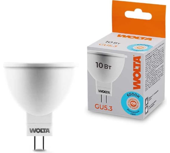 Светодиодная лампа Wolta LED Софит, Spot , 10Вт , 6500K Холодный белый свет, MR16, GU5.3 25WMR16-220-10GU5.3