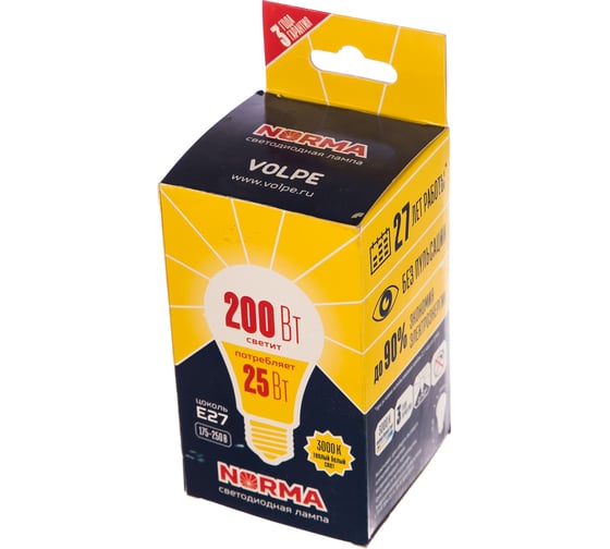 Светодиодная лампа Volpe LED-A70-25W/3000K/E27/FR/NR . Форма A, матовая. UL-00004469