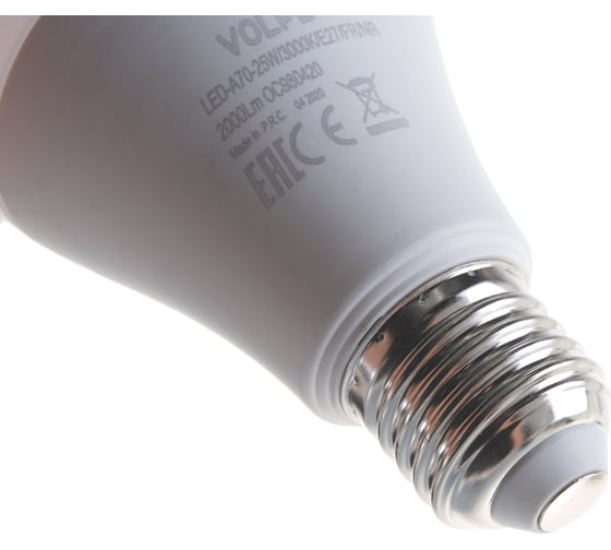 Светодиодная лампа Volpe LED-A70-25W/3000K/E27/FR/NR . Форма A, матовая. UL-00004469