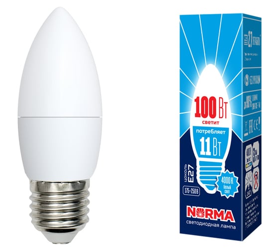 Светодиодная лампа Volpe LED-C37-11W/NW/E27/FR/NR. Форма свеча, матовая. UL-00003814