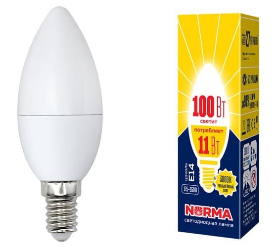 Светодиодная лампа Volpe LED-C37-11W/WW/E14/FR/NR. Форма свеча, матовая. UL-00003812