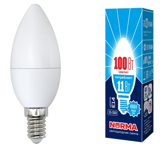 Светодиодная лампа Volpe LED-C37-11W/NW/E14/FR/NR . Форма свеча, матовая. UL-00003811
