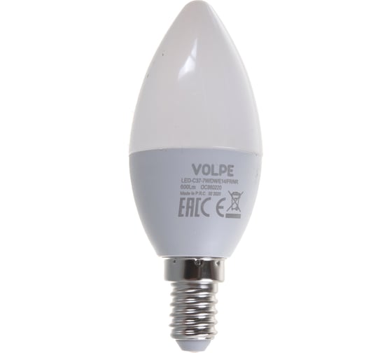 Светодиодная лампа Volpe LED-C37-7W/DW/E14/FR/NR. Форма свеча, матовая. UL-00003794
