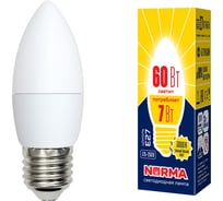 Светодиодная лампа Volpe LED-C37-7W/WW/E27/FR/NR. Форма свеча, матовая. UL-00003799