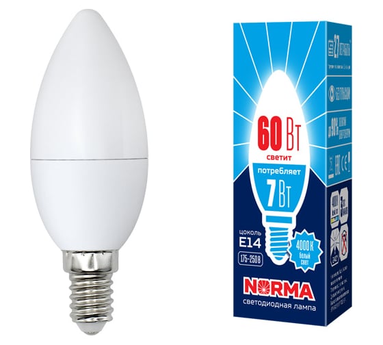 Светодиодная лампа Volpe LED-C37-7W/NW/E14/FR/NR. Форма свеча, матовая. UL-00003795