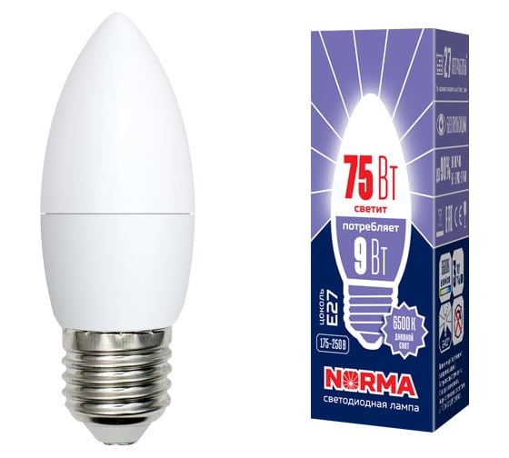 Светодиодная лампа Volpe LED-C37-9W/DW/E27/FR/NR. Форма свеча, матовая. UL-00003805