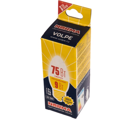 Светодиодная лампа Volpe LED-C37-9W/WW/E27/FR/NR. Форма свеча, матовая. UL-00003807
