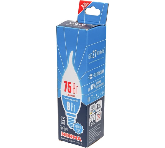 Светодиодная лампа Volpe LED-CW37-9W/NW/E14/FR/NR. Форма свечанаветру, матовая. UL-00003808