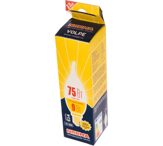 Светодиодная лампа Volpe LED-CW37-9W/WW/E14/FR/NR. Форма свечанаветру, матовая. UL-00003809