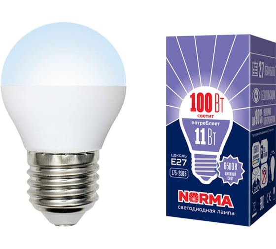 Светодиодная лампа Volpe LED-G45-11W/DW/E27/FR/NR. Форма шар, матовая. UL-00003833