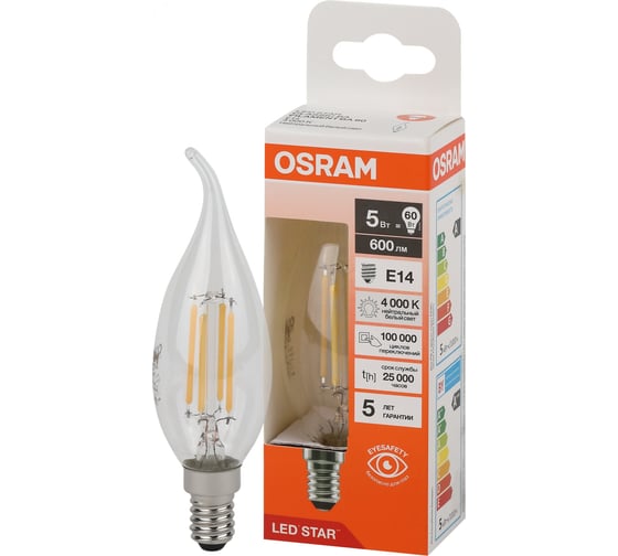 Филаментная светодиодная лампа Osram LS CLBA60 5W/840 230V FIL CL E14 10x1 4058075684966