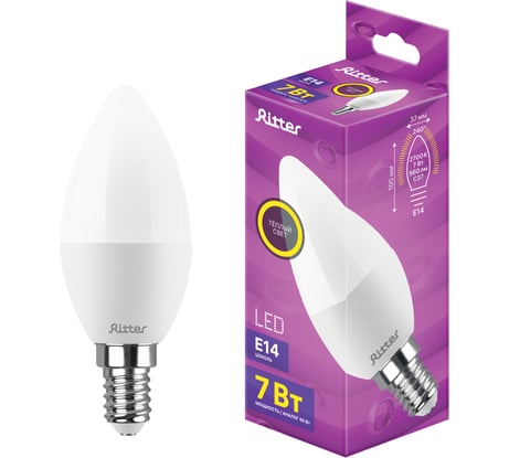 Лампа сд RITTER C37 Е14 7W, 2700K, теплый свет 32349 5