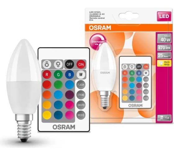 Светодиодная лампа Osram LED SC LB40REM 5,5W/827 230V FR E14 4x1 4058075430853