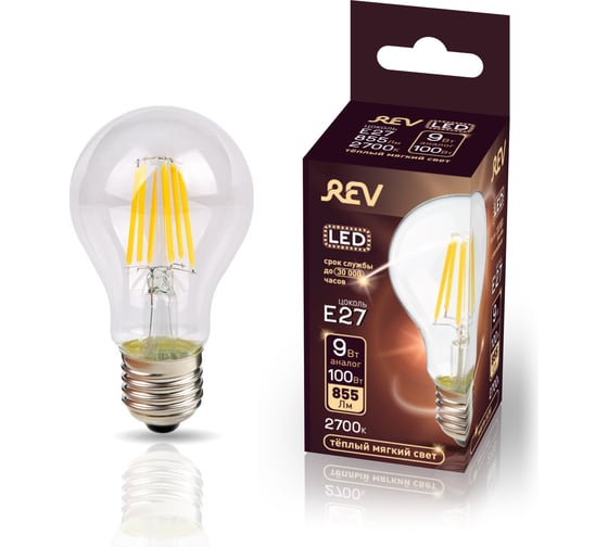 Филаментная лампа REV A60 E27 9W, 2700K 32475 1
