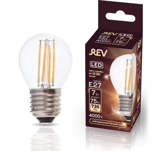 Филаментная лампа REV G45 E27 7W, 32485 0 1