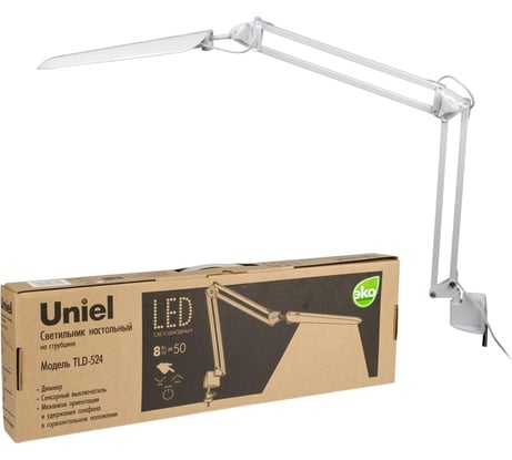 Настольный светильник Uniel на струбцине /LED/500Lm/4500K/Dimmer/TLD-524 White/8W/ 10610