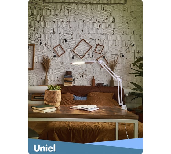 Настольный светильник Uniel на струбцине /LED/500Lm/4500K/Dimmer/TLD-524 White/8W/ 10610