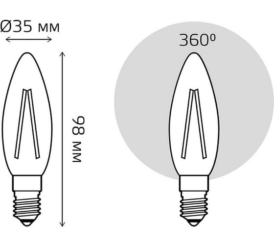 Лампа Gauss basic filament свеча 3,8w 350lm 2400к е14 golden led 1/10/50 1037154