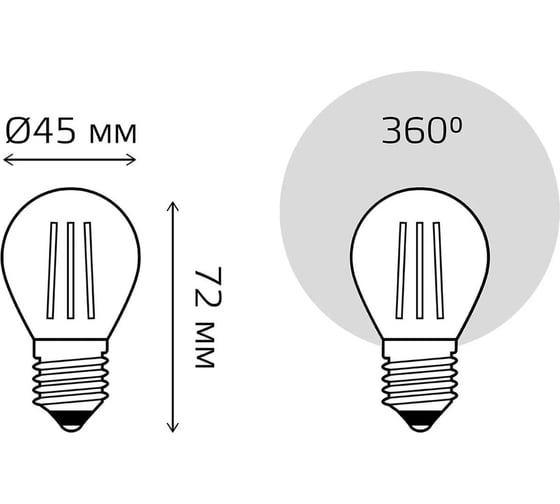 Лампа Gauss basic filament шар 4w 220lm е27 green led 1/10/50 10512042-G