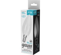 Лампа Gauss basic filament свеча 4,5w 400lm 4100к е14 milky led 1/10/50 1035125