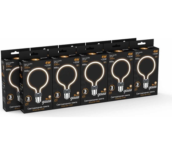 Лампа Gauss filament artline g95 4w 330lm 2700к е27 milky led 1/10/100 1002802104