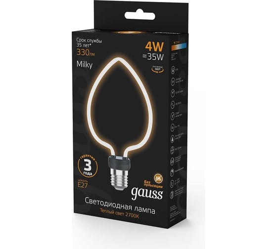 Лампа Gauss filament artline heart 4w 330lm 2700к е27 milky led 1/10/100 1003802104