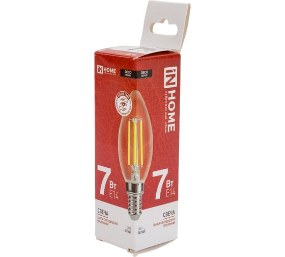 Светодиодная лампа IN HOME LED-СВЕЧА-deco 7Вт 230В Е14 4000К 630Лм прозрачная 4690612007618