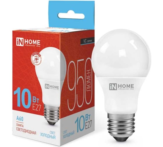 Светодиодная лампа IN HOME LED-A60-VC 10Вт 230В Е27 6500К 950Лм 4690612020228