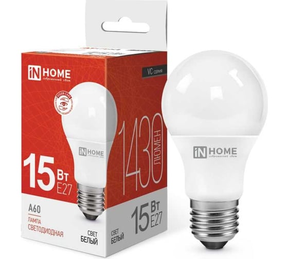Светодиодная лампа IN HOME LED-A60-VC 15Вт 230В Е27 4000К 1430Лм 4690612020273